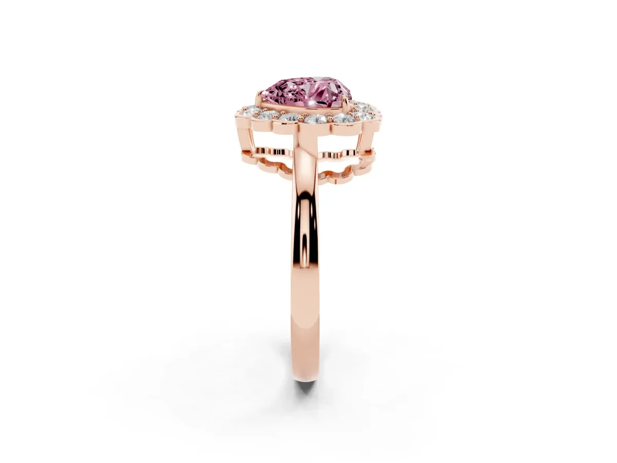 Fancy Pink Heart Cut Halo Cluster Diamond Engagement Ring with Solitaire Band and Prong Setting Rose gold