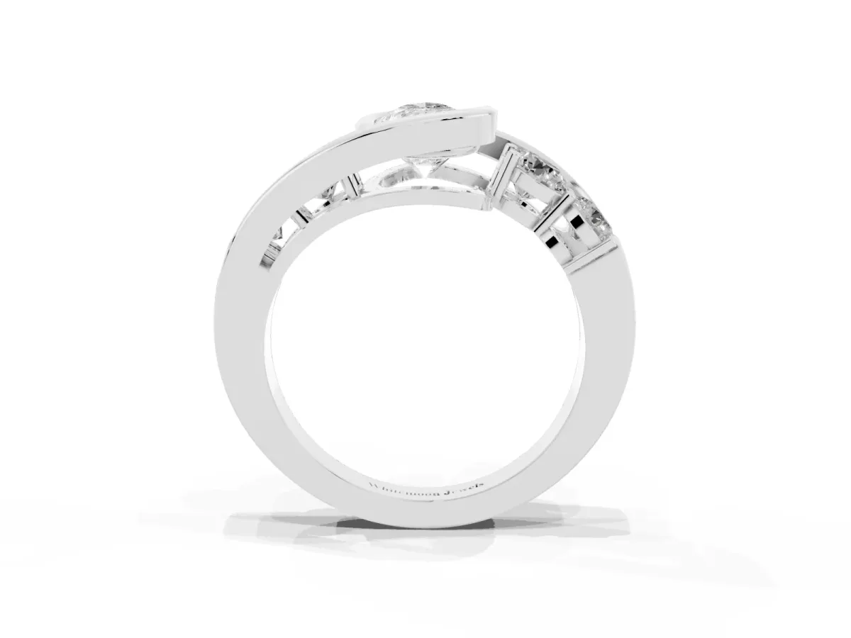 Bezel Set Pear Cut Diamond Bypass Ring with Round Accents Silver