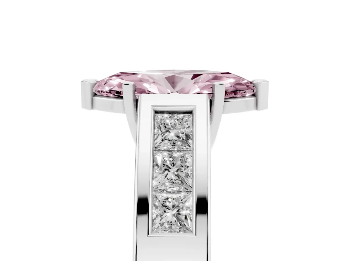 Fancy Pink Marquise Cut Cut Channel Set Solitaire Ring with Four-Prong Setting Silver