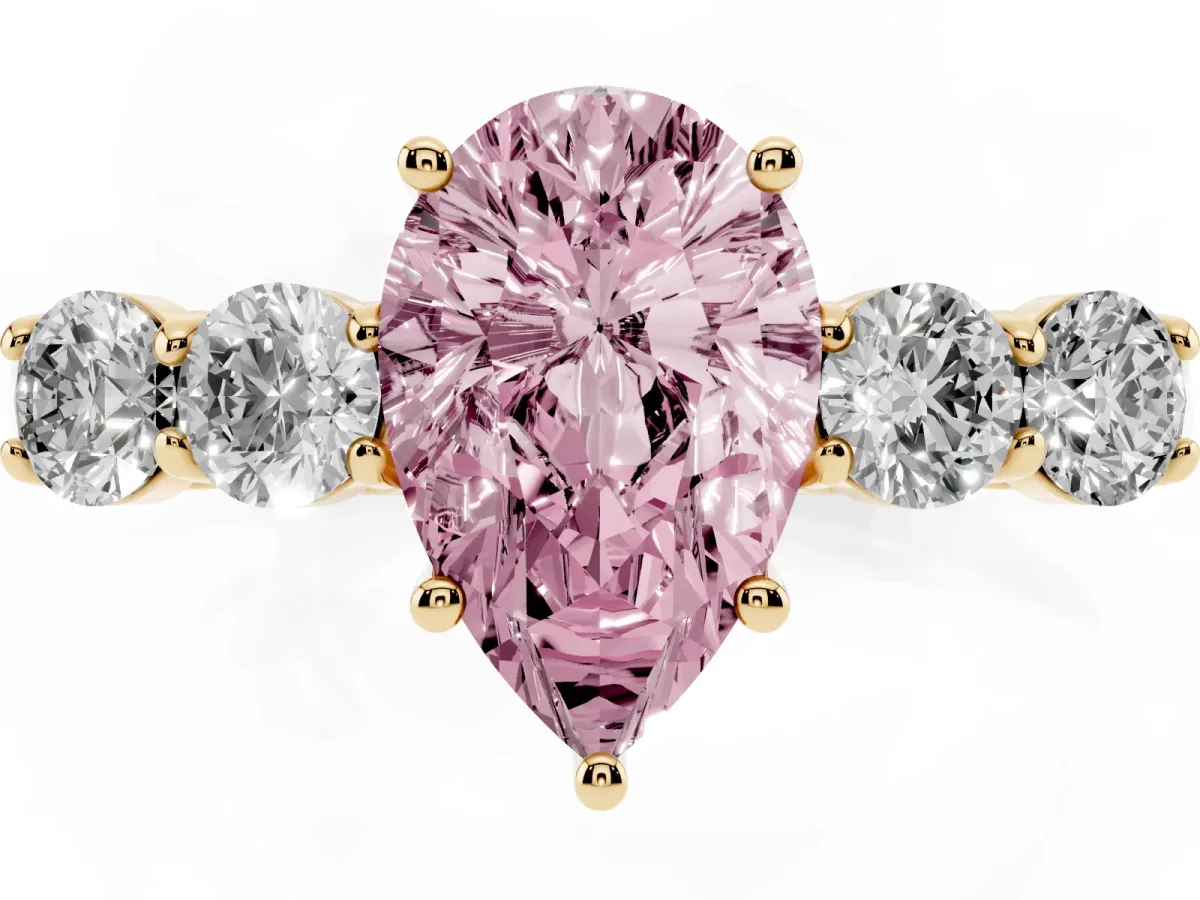 Fancy Pink Pear Cut Cut Diamond Five-Stone Prong Set White Gold Ring Yellow gold