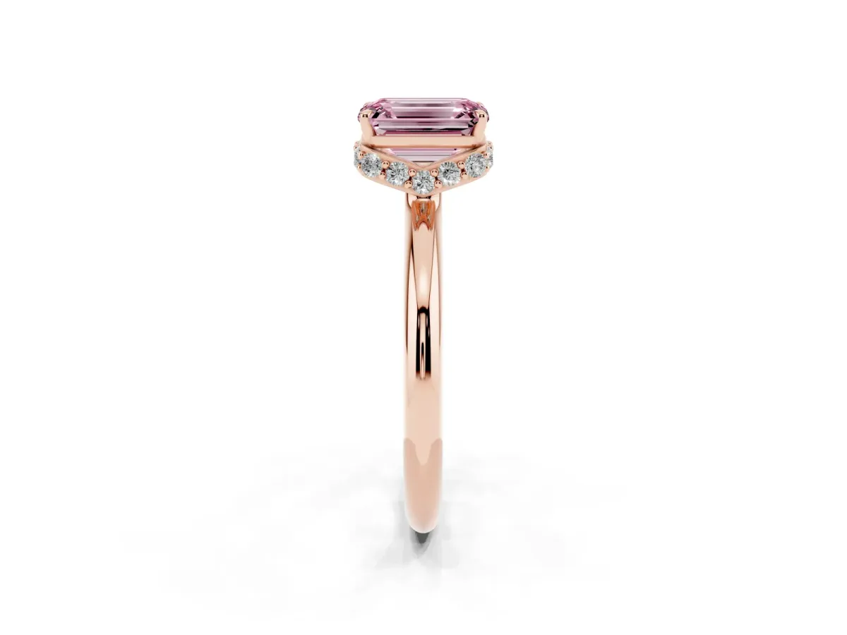Fancy Pink Emerald Cut Brilliant Solitaire Engagement Ring with Six-Prong Setting and Classic Band Rose gold
