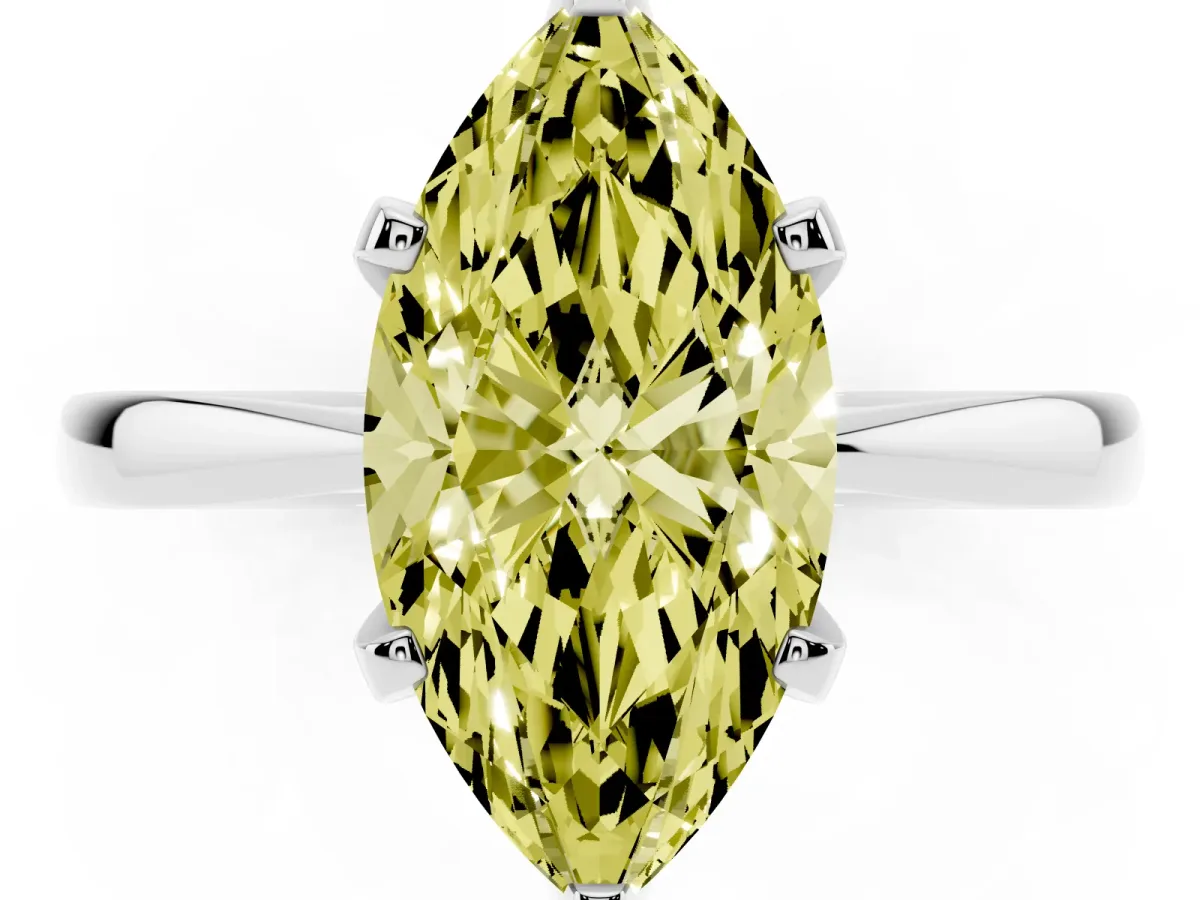 Fancy Yellow Marquise Cut Solitaire Engagement Ring with Six-Prong Setting and Tapered Band Silver