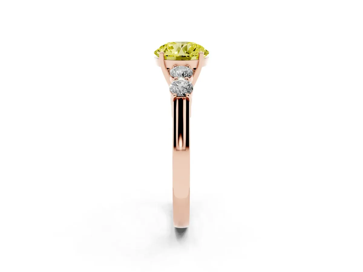 Fancy Yellow Round Cut Cut Diamond Five-Stone Prong Set White Gold Ring Rose gold