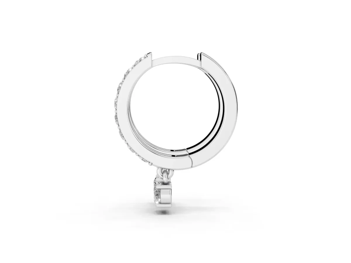 Round Cut Diamond Pavé Hoop Earrings with Drop Accent Silver