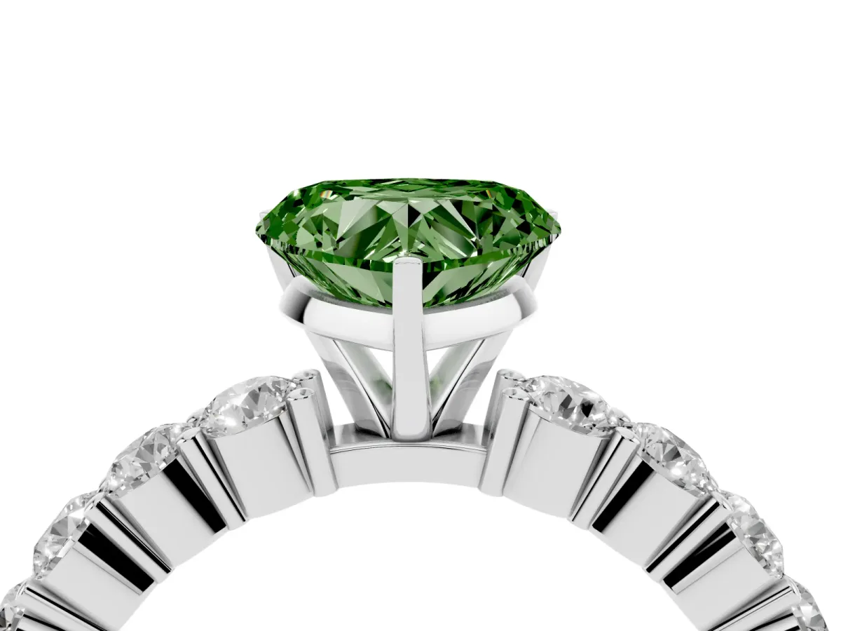 Fancy Green Heart Cut Diamond Solitaire Ring with Shared Prong Round Side Stones Platinum