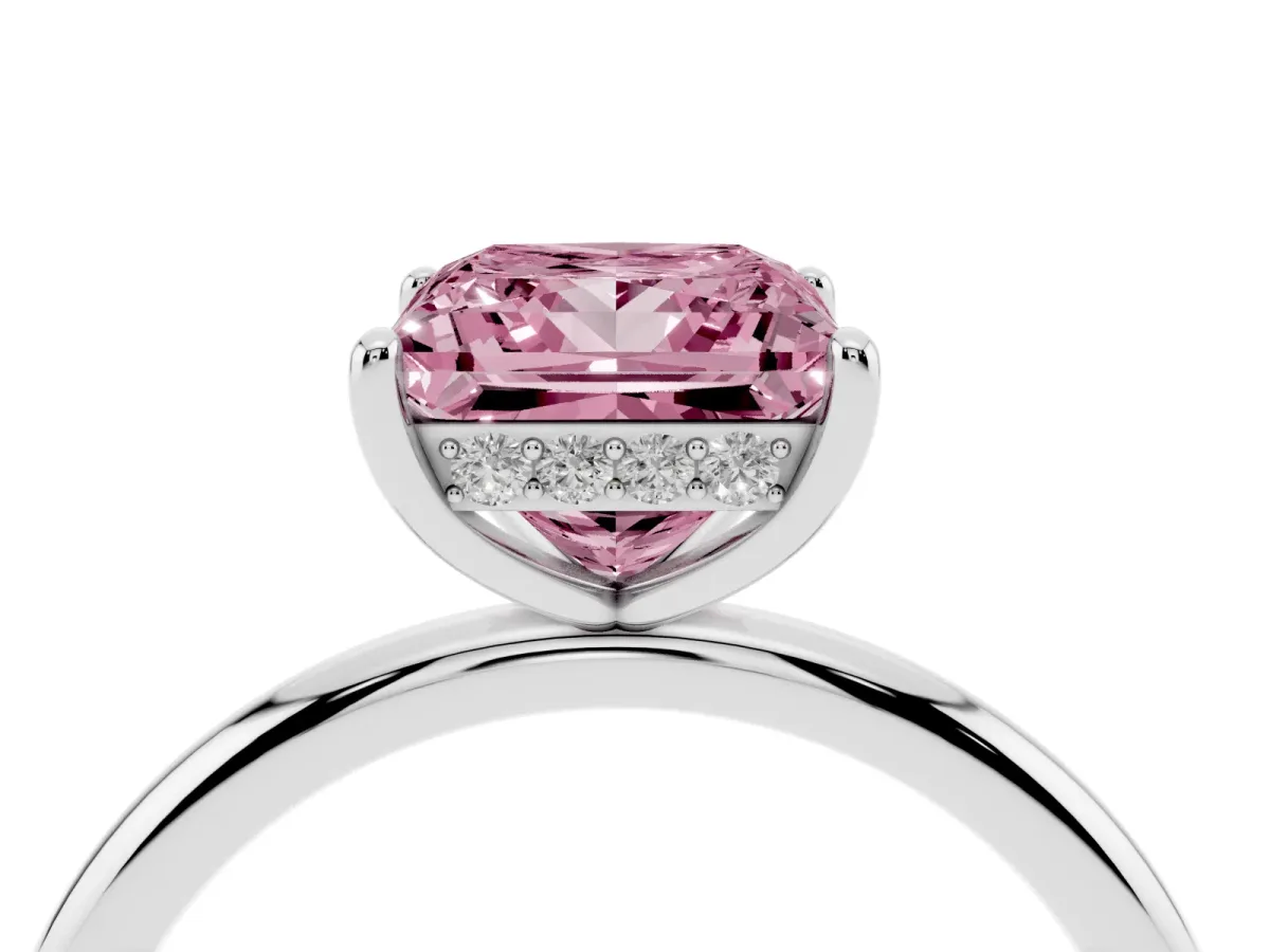 Fancy Pink Princess Cut Solitaire Diamond Ring with a Classic Band and Four-Prong Setting Platinum
