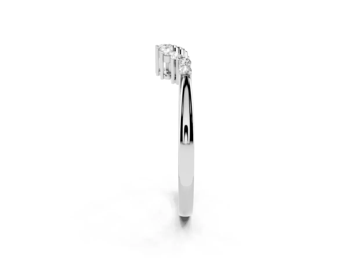 Round Diamond V-Shaped White Gold Band with Prong Setting Platinum