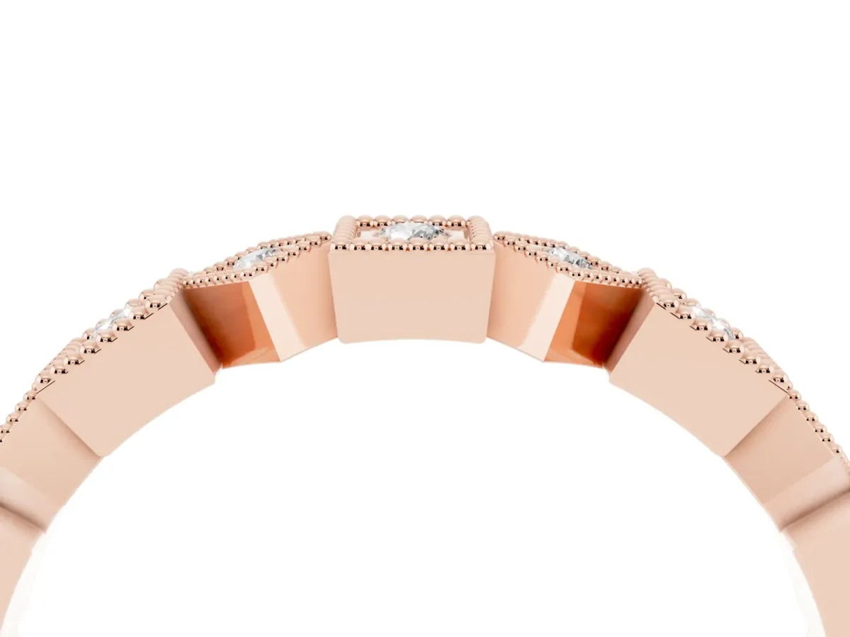 Milgrain Square Diamond Eternity Band with Bezel Setting Rose gold