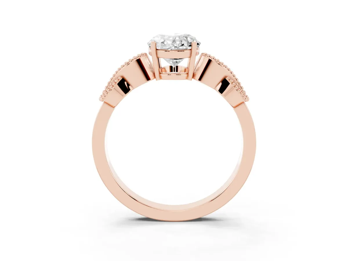 Oval Cut Solitaire Milgrain Leaf Band with Prong Setting Rose gold