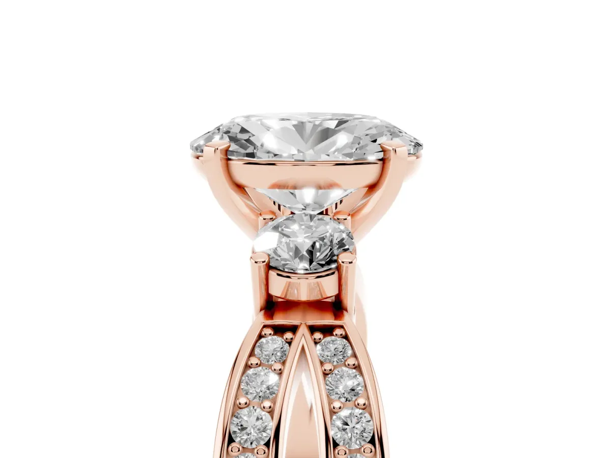 Three-Stone Oval Cut Cut Diamond Twist Band with Prong Setting Rose gold