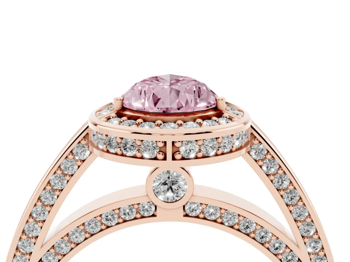 Fancy Pink Pear Cut Cut Halo Pave Split Shank Prong Setting Ring Rose gold