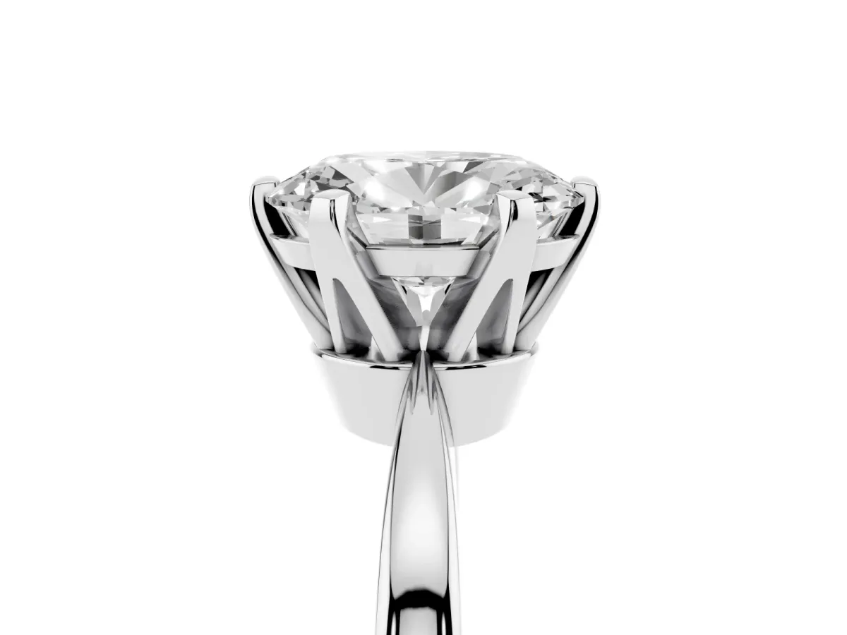 Oval Cut Solitaire Engagement Ring with Six-Prong Setting and Tapered Band Platinum