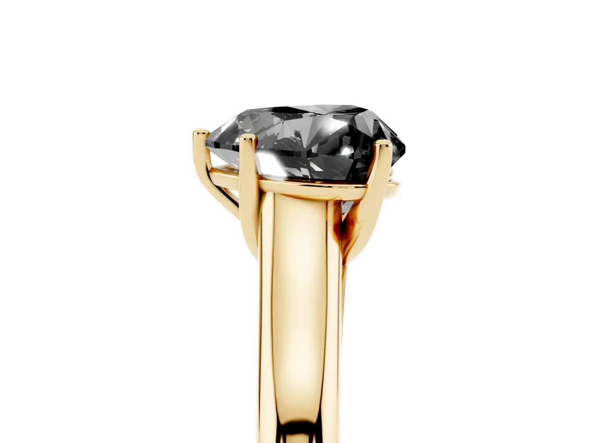 Fancy Black Heart Cut Cut Diamond Solitaire Engagement Ring with Tapered Plain Band and Four-Prong Setting Yellow gold