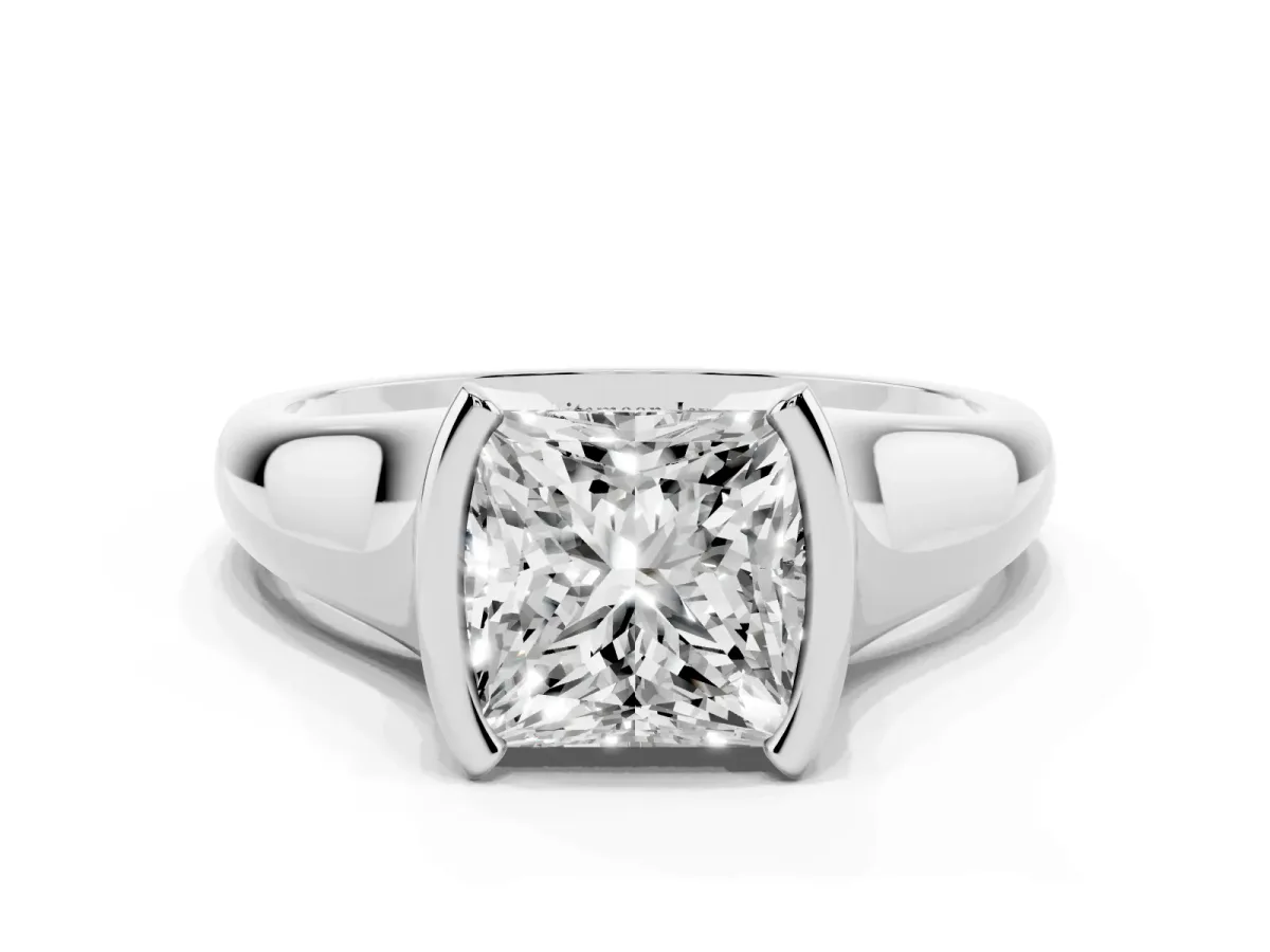 Princess Cut Solitaire Tension Set Diamond Ring with Split Shank Band Silver