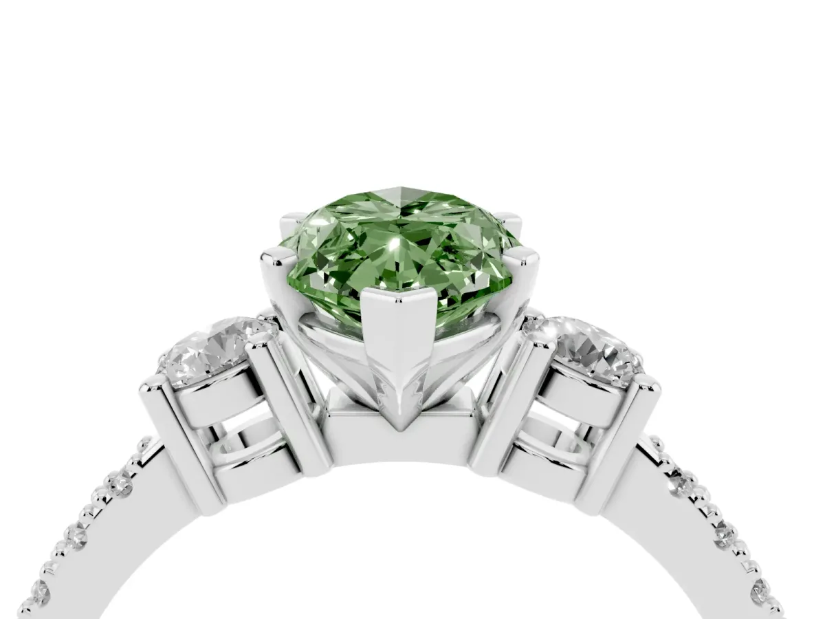 Fancy Green Marquise Cut Three-Stone Diamond Pavé Band with Prong Setting White gold