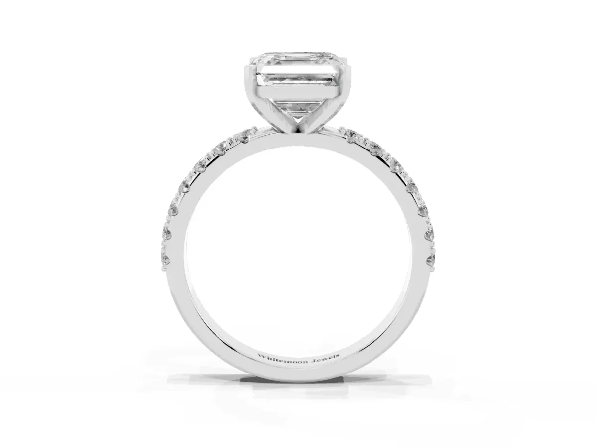 Asscher Cut Diamond Solitaire Pavé Band with Four-Prong Setting Silver
