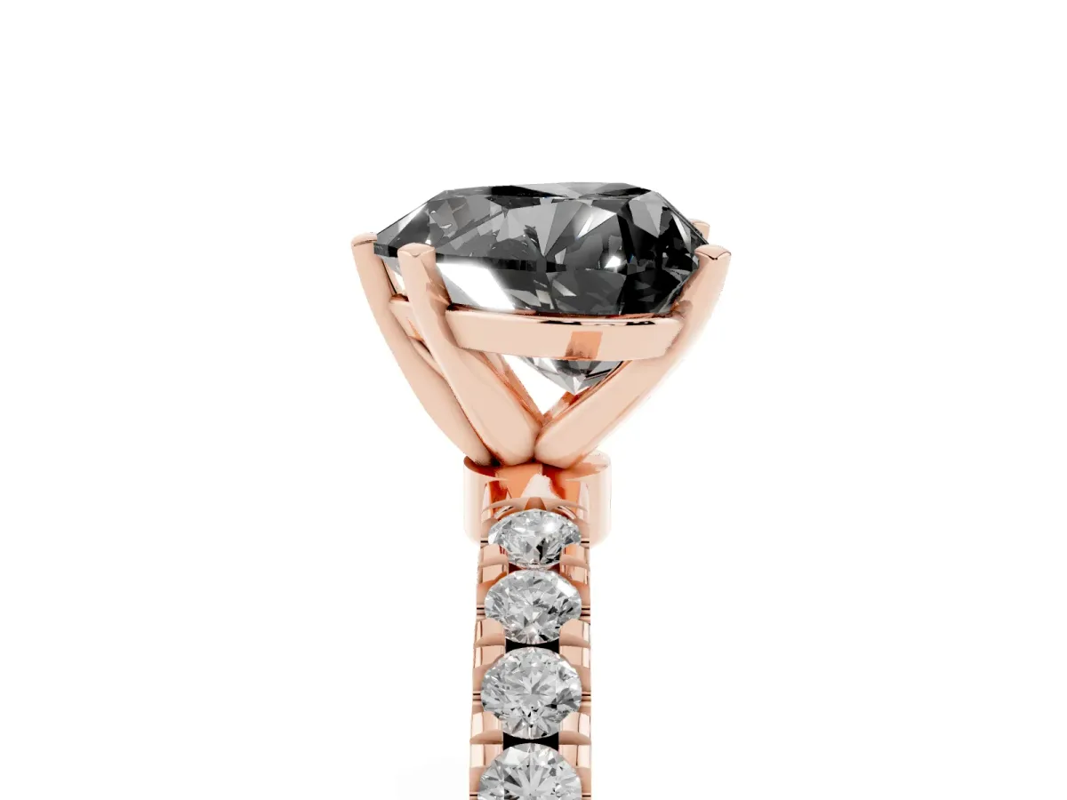 Fancy Black Heart Cut Diamond Solitaire Ring with Pavé Accents and Four-Prong Setting Rose gold