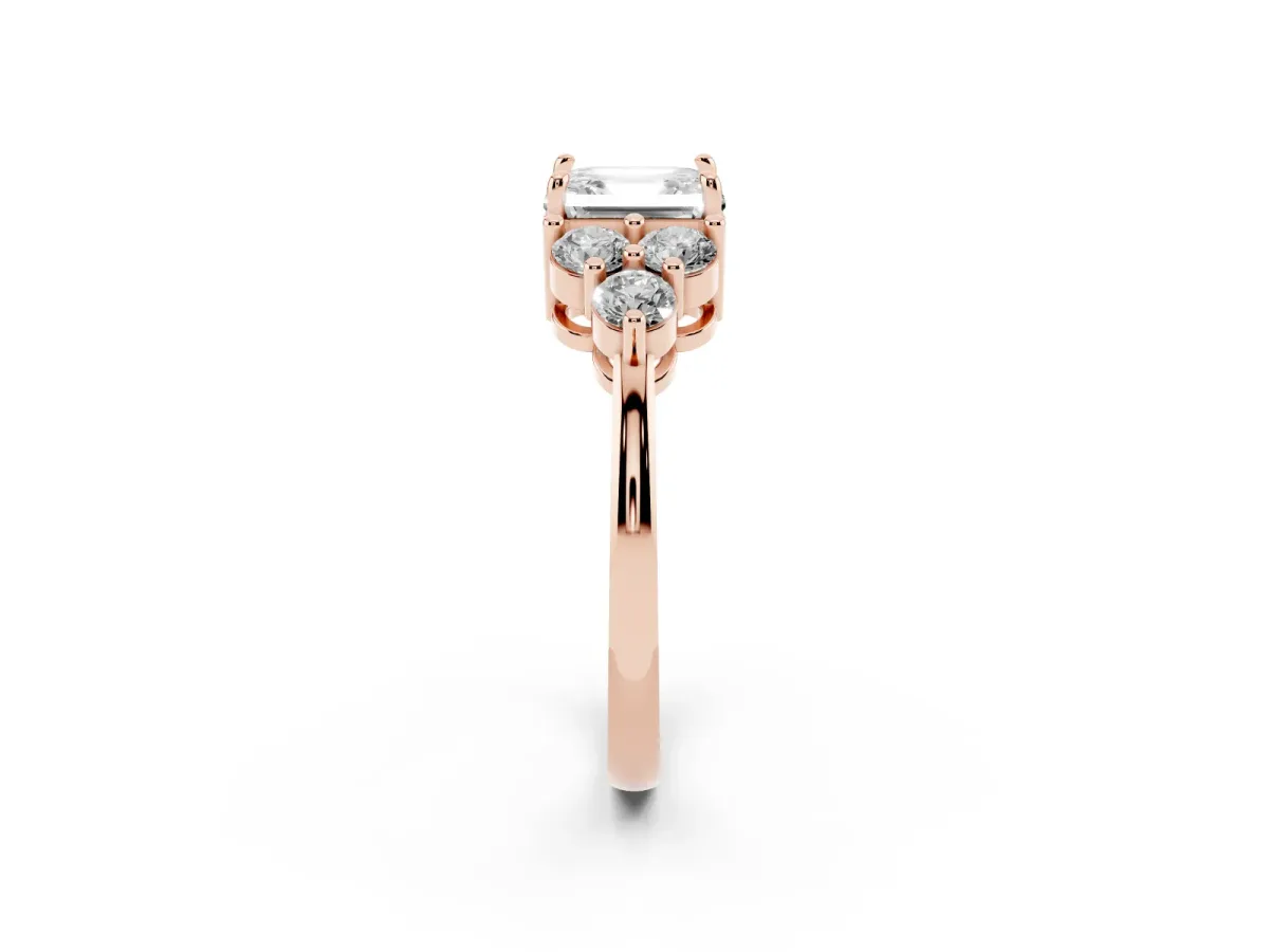 Asscher Cut Brilliant Diamond Cluster Accent Solitaire Ring with Prong Setting Rose gold