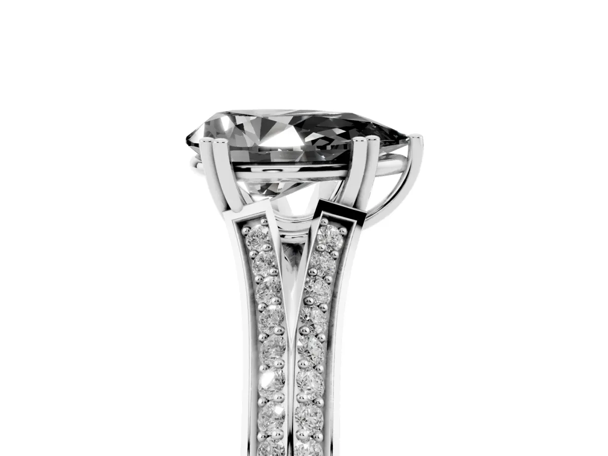 Fancy Black Pear Cut Diamond Split Shank Engagement Ring with Pavé Band Silver