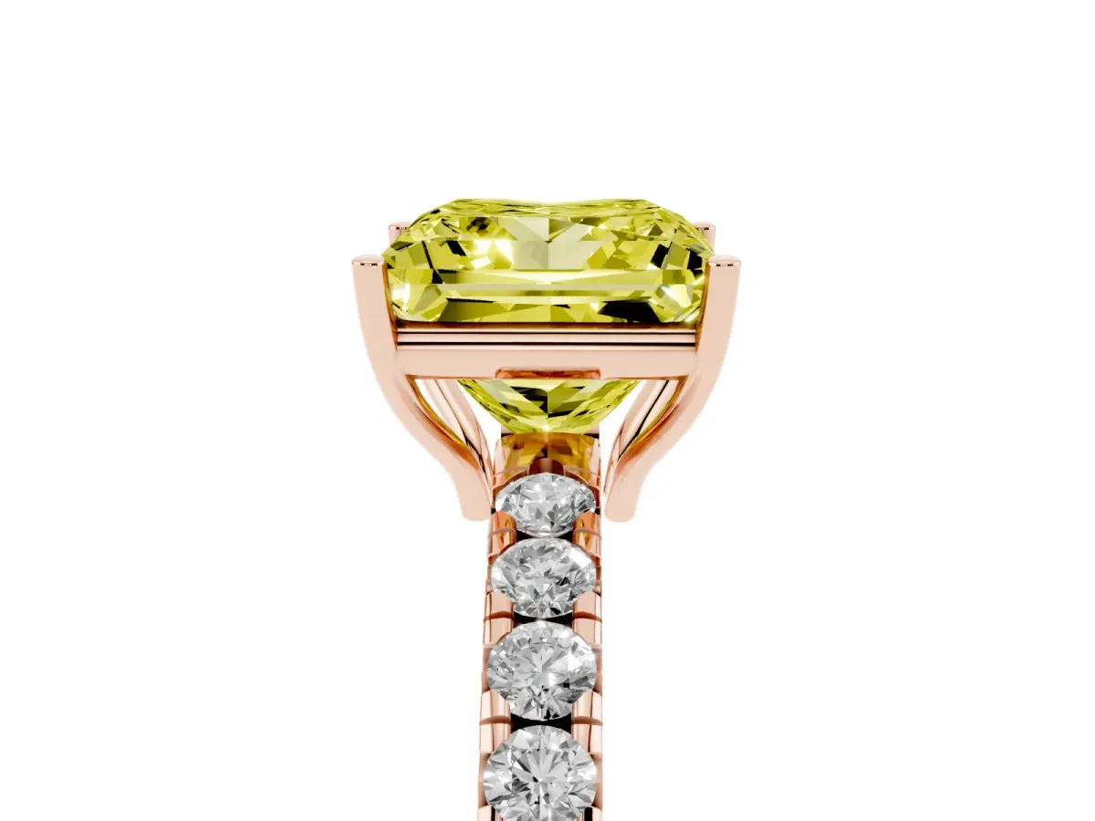 Fancy Yellow Princess Cut Diamond Pavé Solitaire Engagement Ring with Four-Prong Setting Rose gold