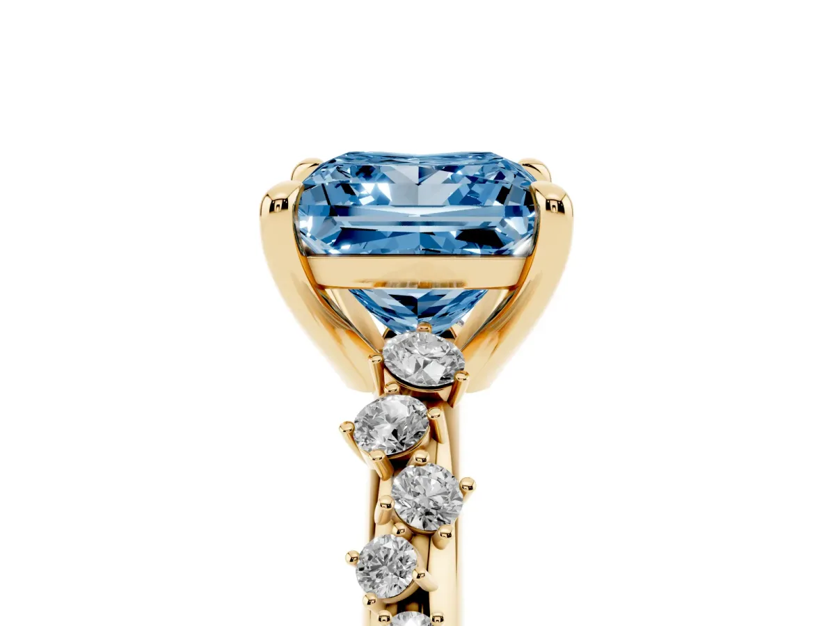 Fancy Blue Princess Cut Cut Diamond Vine Band with Four-Prong Setting Yellow gold