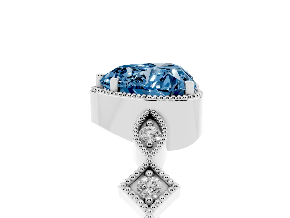 Fancy Blue Heart Cut Milgrain Marquise Diamond Twist Band Ring Silver
