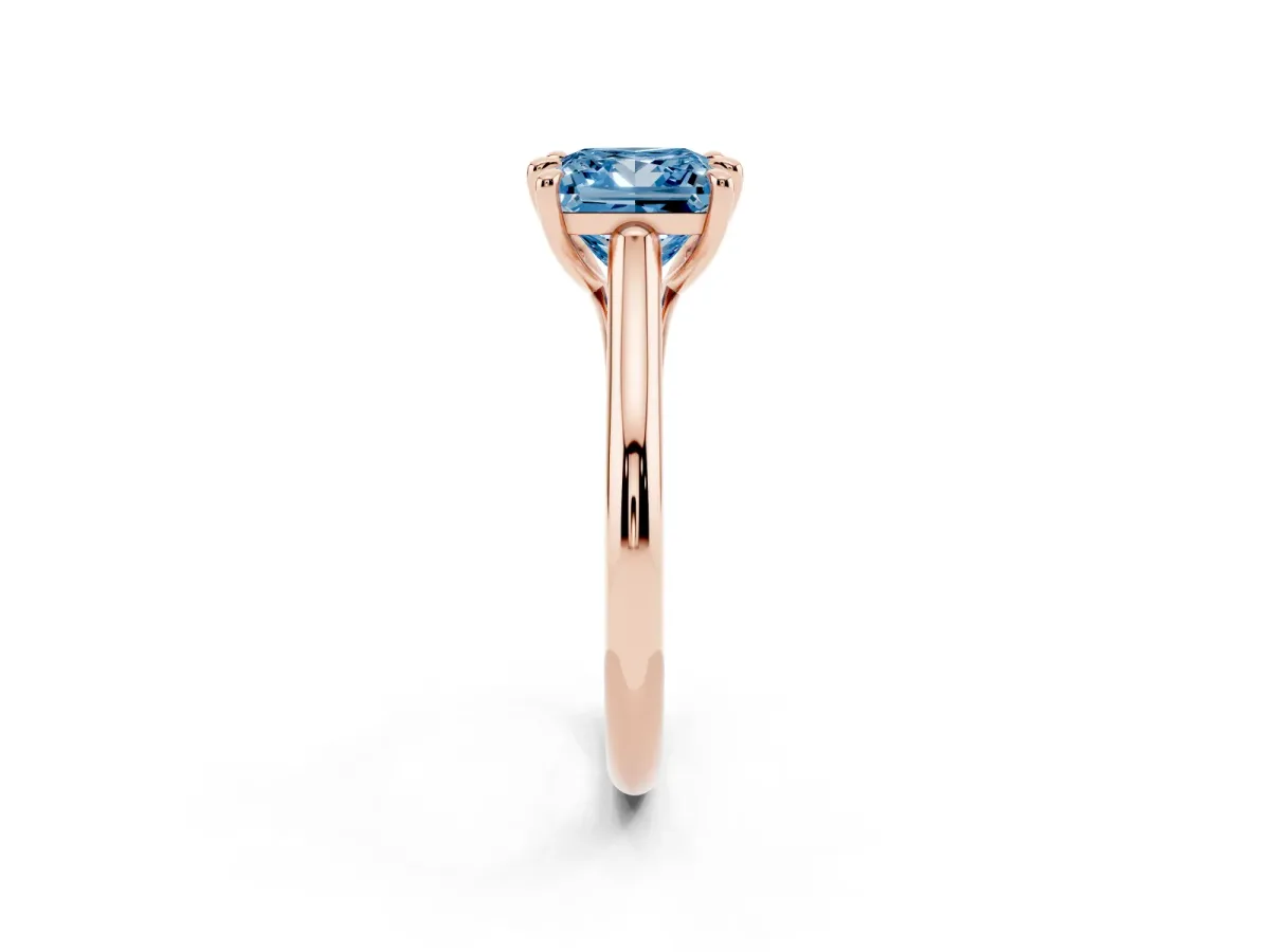 Fancy Blue Princess Cut Solitaire Engagement Ring with Six-Prong Setting and Classic Band Rose gold