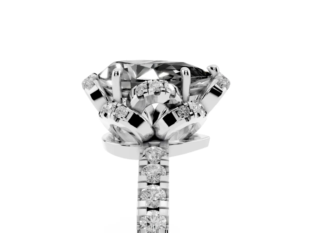 Fancy Black Pear Cut Diamond Halo Pave Band with Four-Prong Setting Silver
