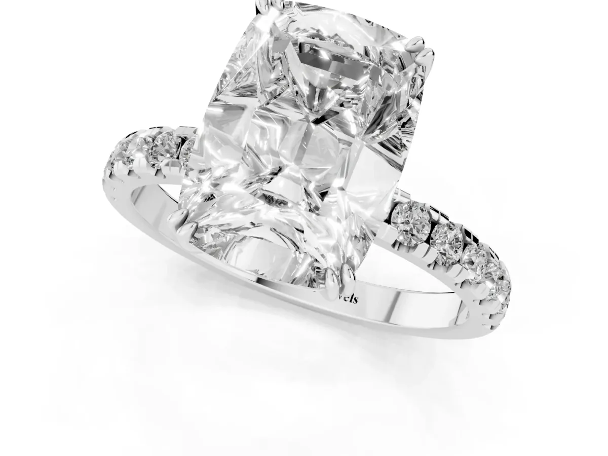 Old Mine Elongated Cushion Diamond Pave Band Ring Silver