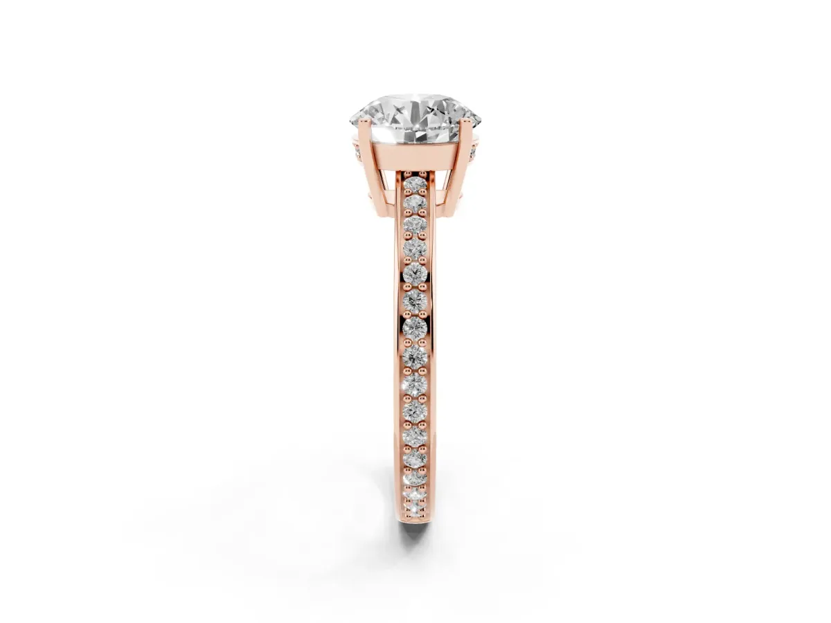 Round Cut Solitaire Pavé Band Prong Setting Ring Rose gold