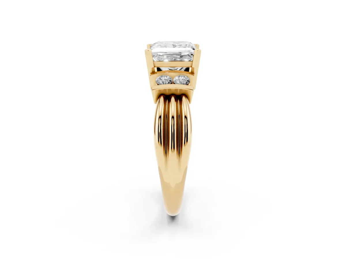 Princess Cut Cut Three-Stone Channel Set Ring with Bar Prongs Yellow gold