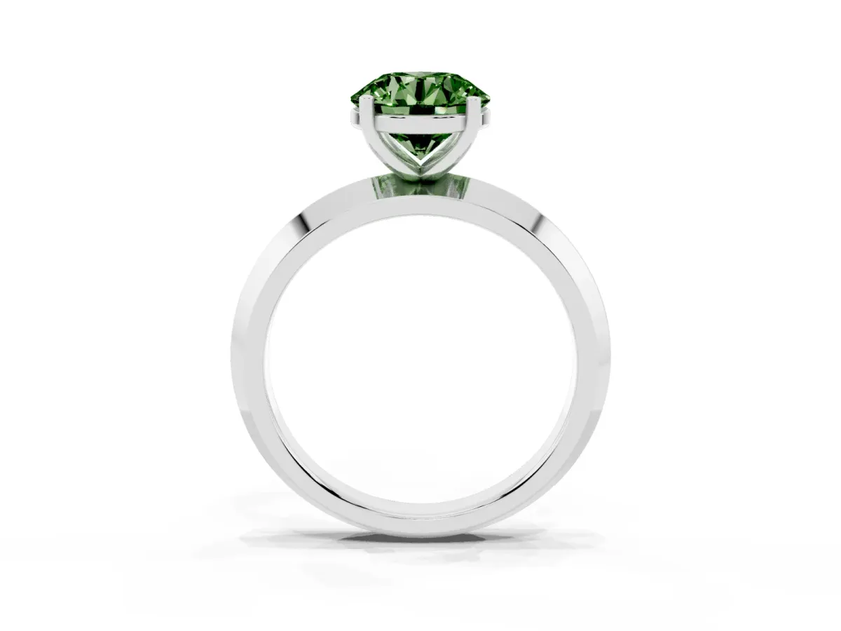 Fancy Green Round Cut Cut Solitaire Engagement Ring with Flat Band and Four-Prong Setting Silver