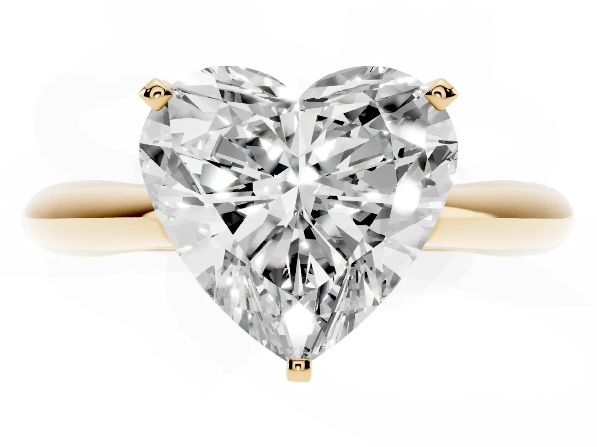 Heart Cut Diamond Solitaire Engagement Ring with Cathedral Setting and Four-Prong Mount Yellow gold