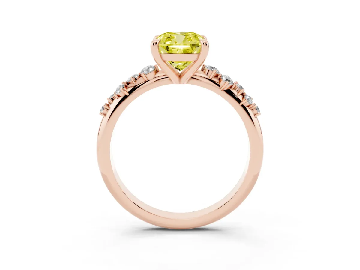 Fancy Yellow Cushion Cut Cut Diamond Vine Band with Four-Prong Setting Rose gold