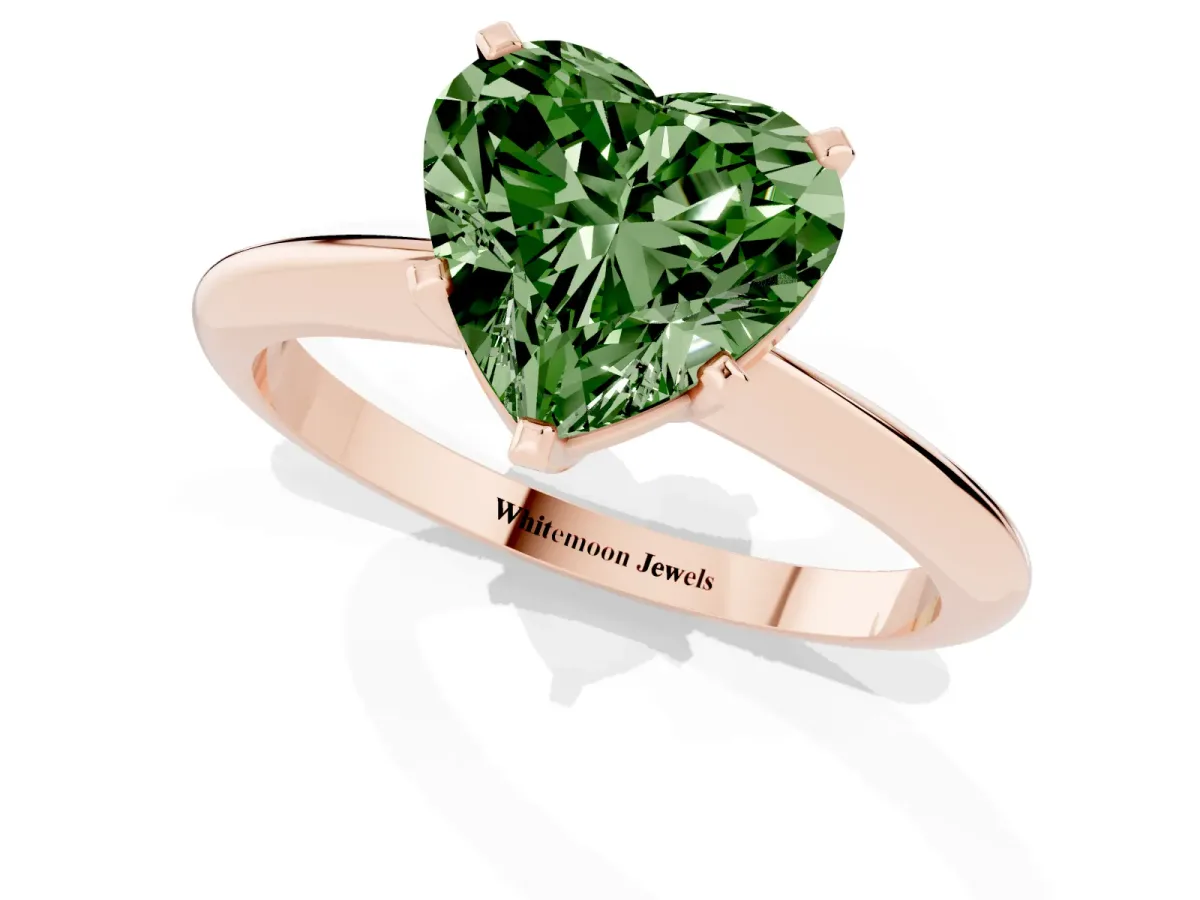 Fancy Green Heart Cut Cut Solitaire Ring with Four-Prong Setting on a Classic Band Rose gold