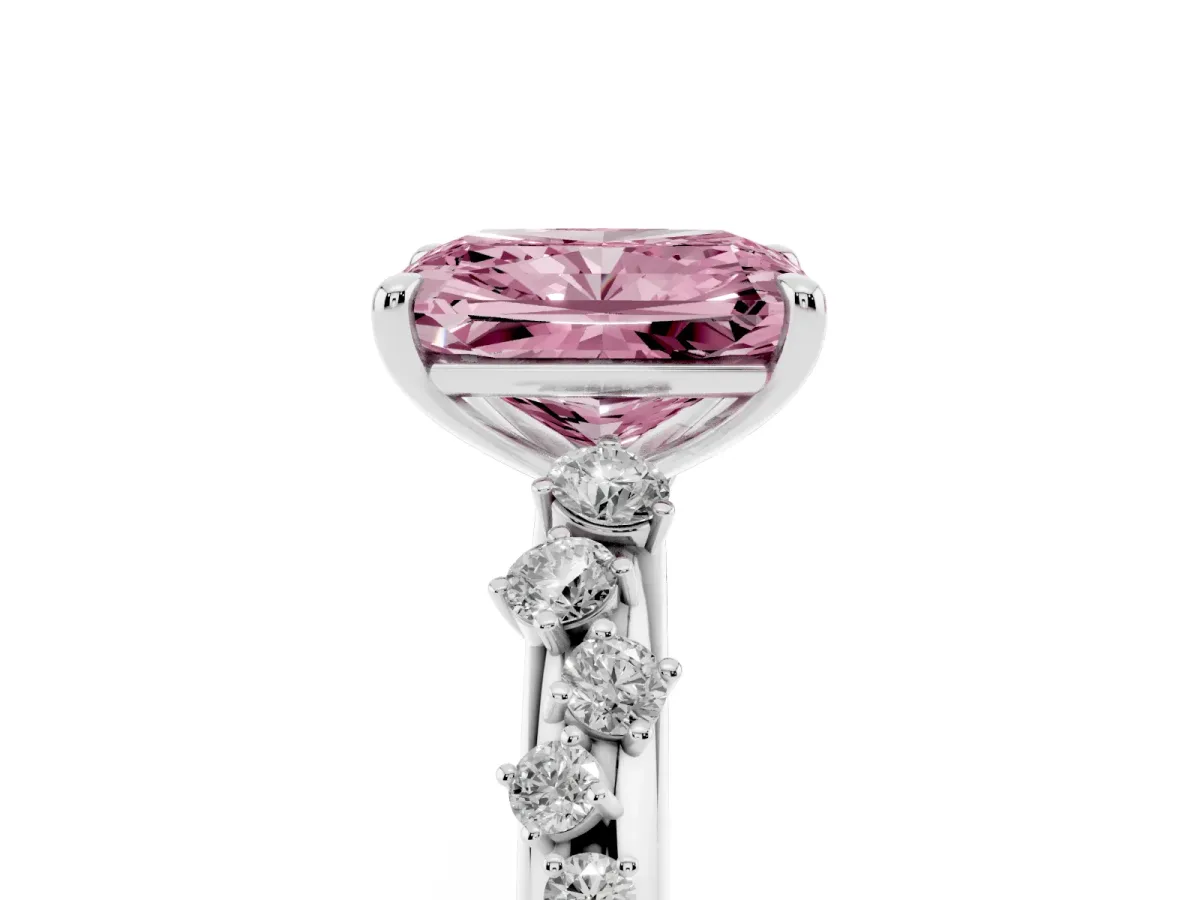 Fancy Pink Radiant Cut Diamond Cluster Prong-Set Solitaire Ring Silver