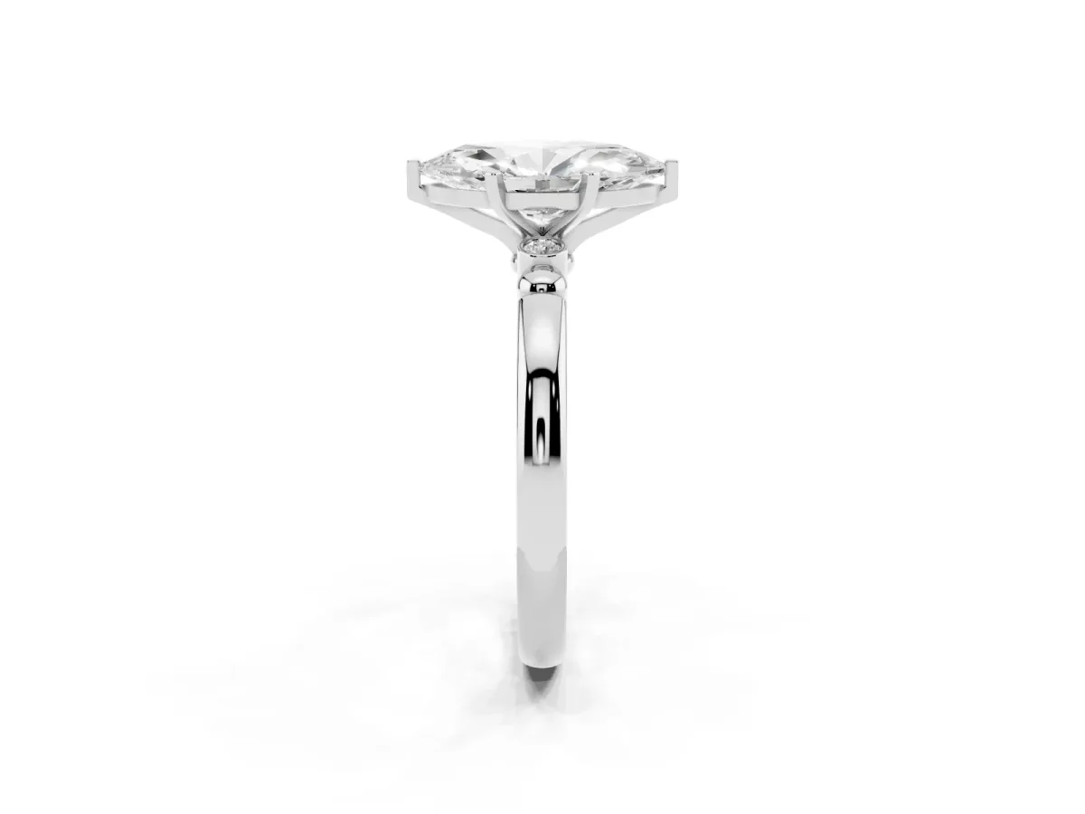 Marquise Cut Solitaire Beaded Band with Four-Prong Setting Platinum