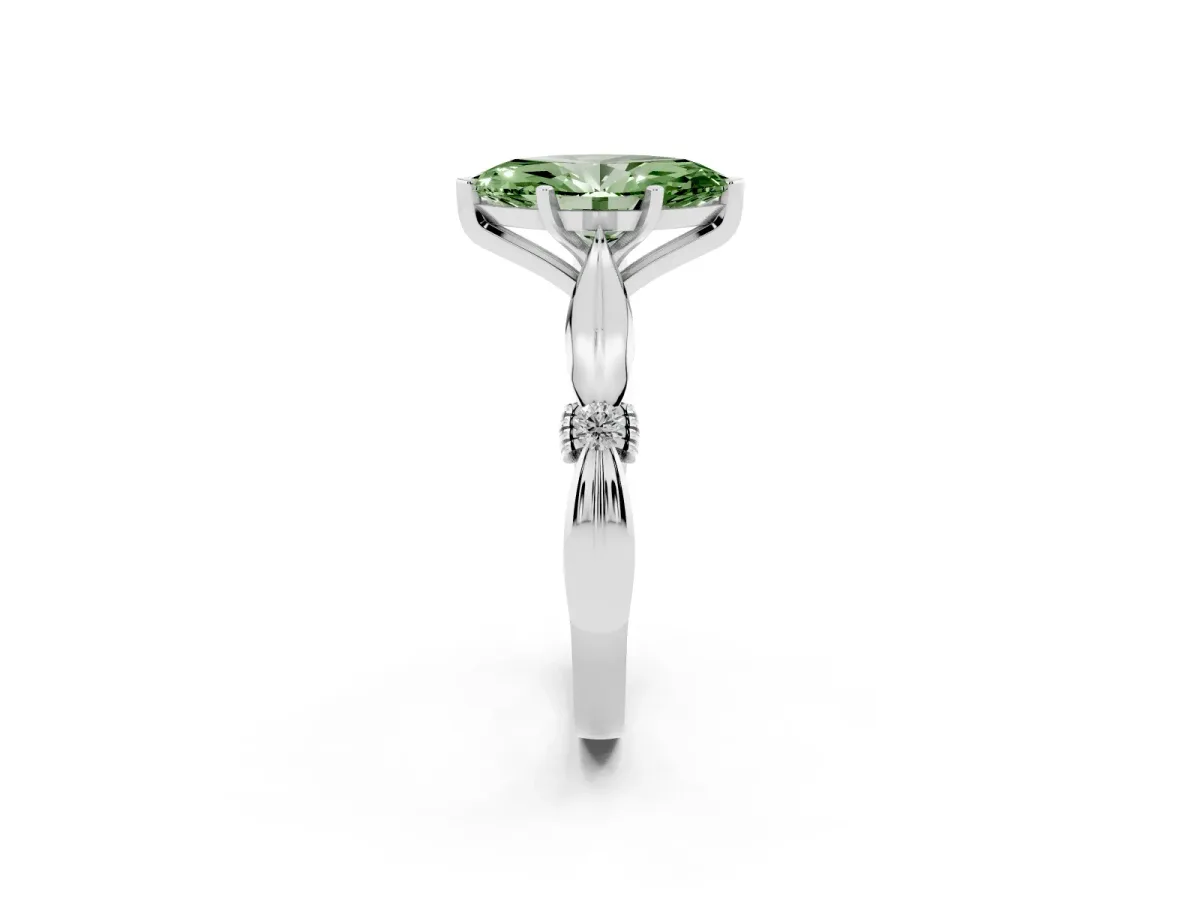 Fancy Green Marquise Cut Solitaire Diamond Twisted Band with Four-Prong Setting Silver