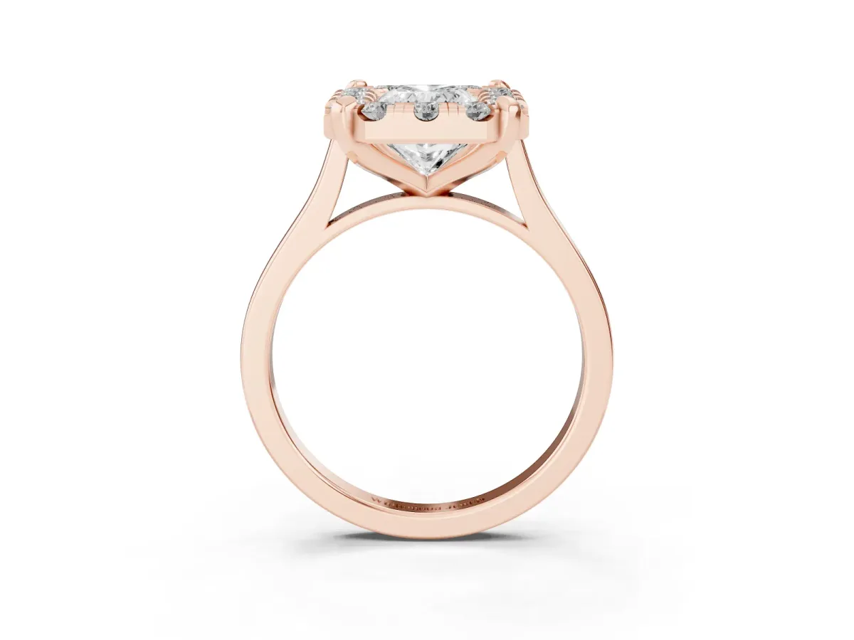 Radiant Cut Diamond Cluster Halo Solitaire with Four-Prong Setting Rose gold