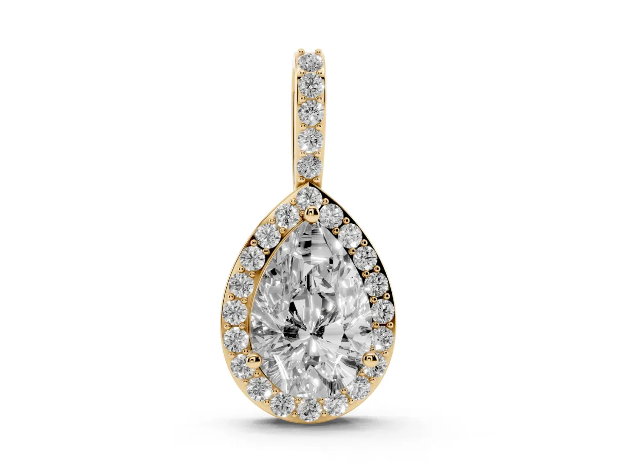 Halo Pear Diamond Pendant with Prong Setting Yellow gold