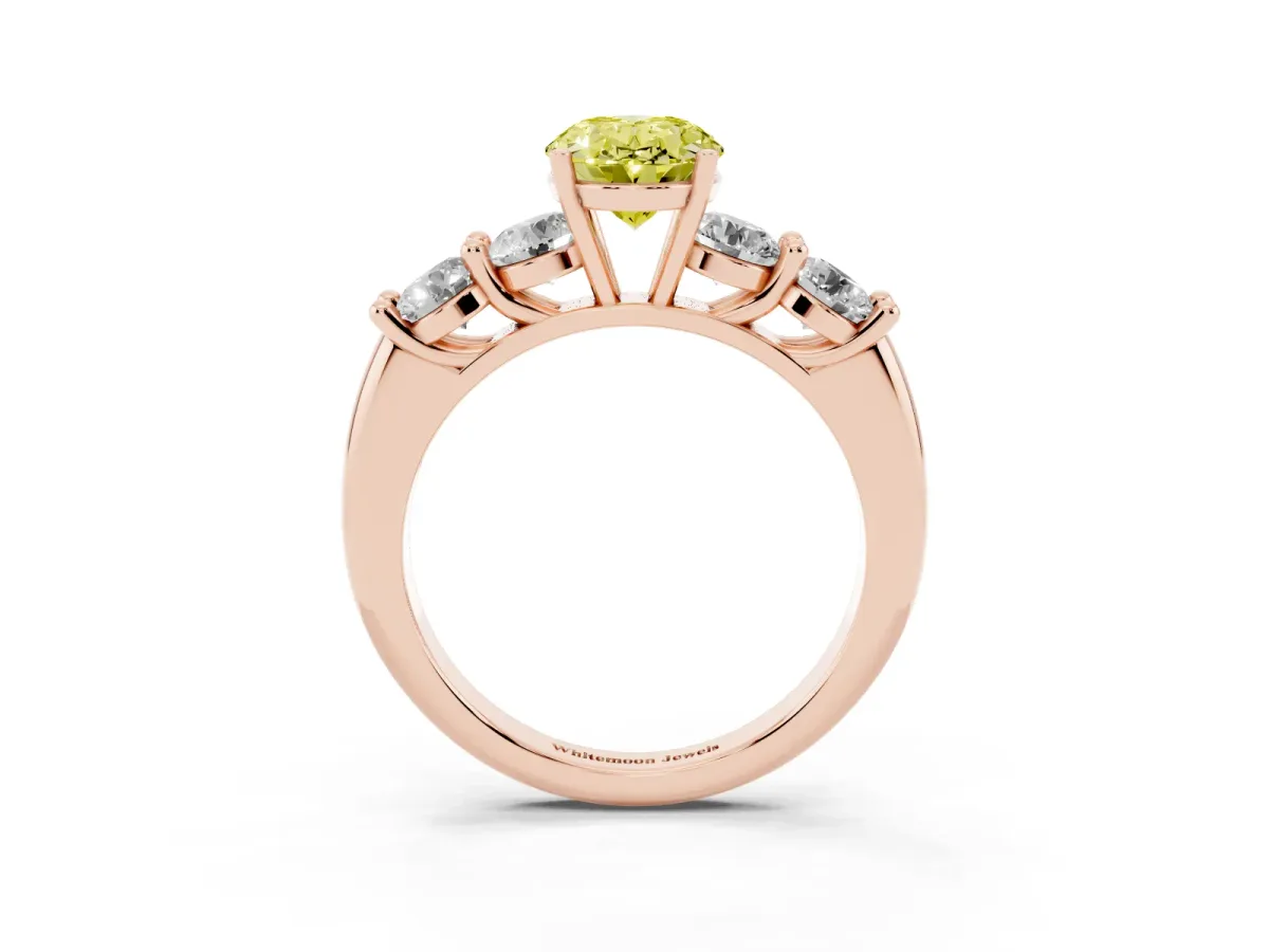 Fancy Yellow Oval Cut Cut Five-Stone Prong Set Diamond Ring with Classic Band Rose gold