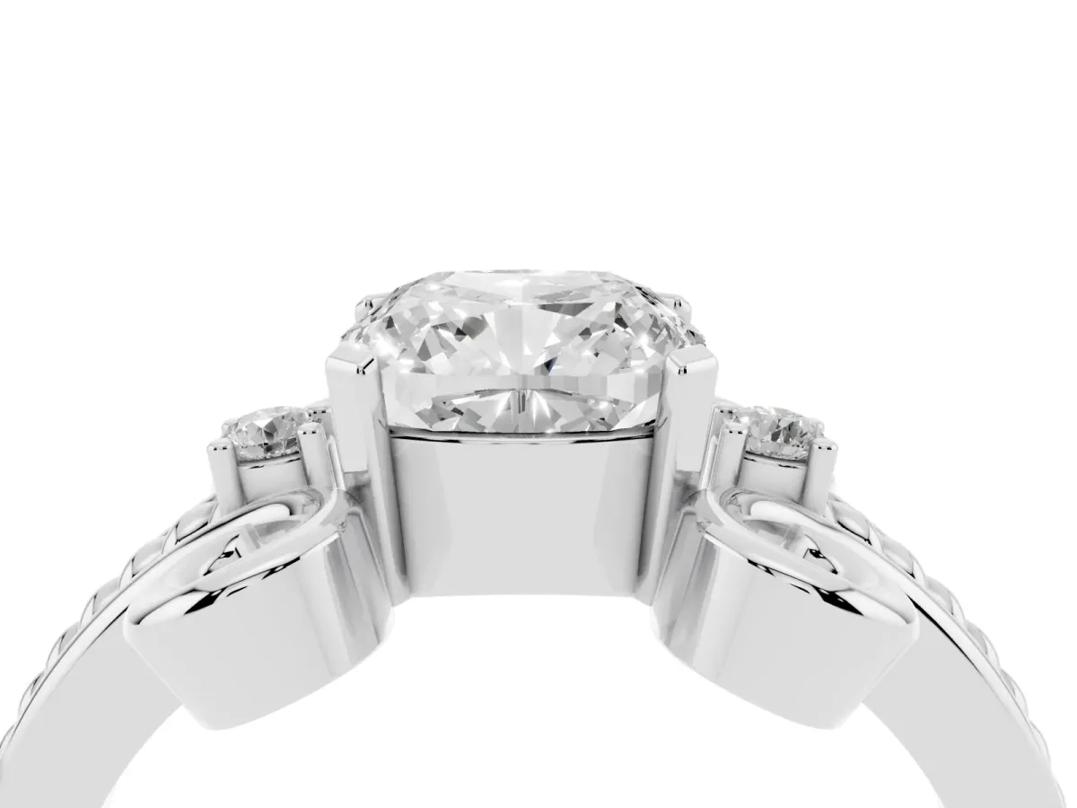 Cushion Cut Solitaire Twisted Band Scroll Prong Ring Silver