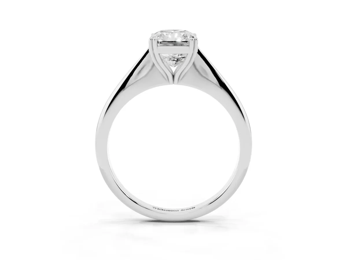 Radiant Cut Solitaire Diamond Ring with Six-Prong Setting and Classic Band Silver