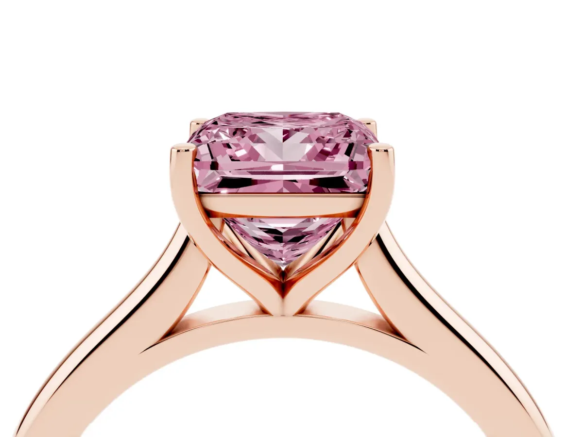 Fancy Pink Princess Cut Cut Solitaire Ring with Cathedral Band and Four-Prong Setting Rose gold
