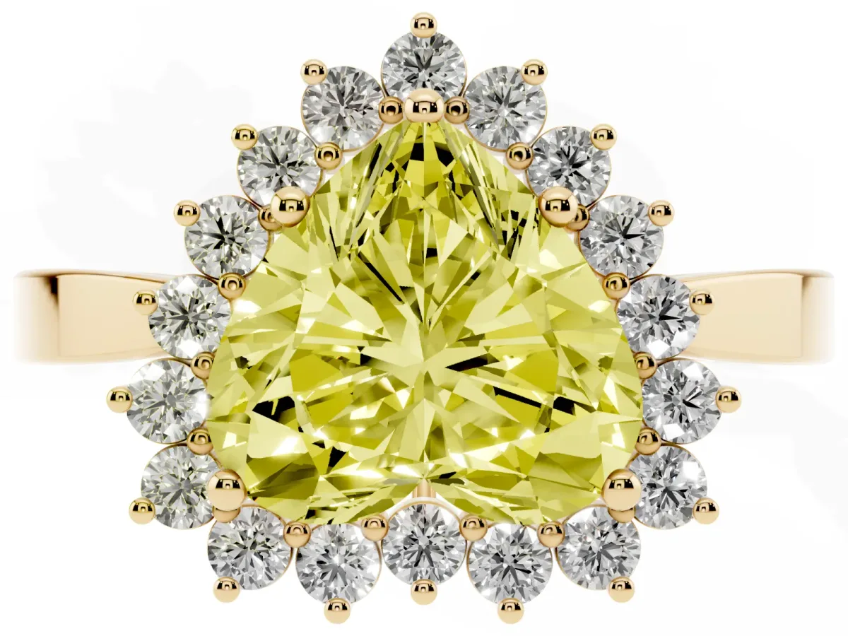 Fancy Yellow Heart Cut Cut Diamond Halo Ring with Round Brilliant Halo and Solitaire Band Yellow gold