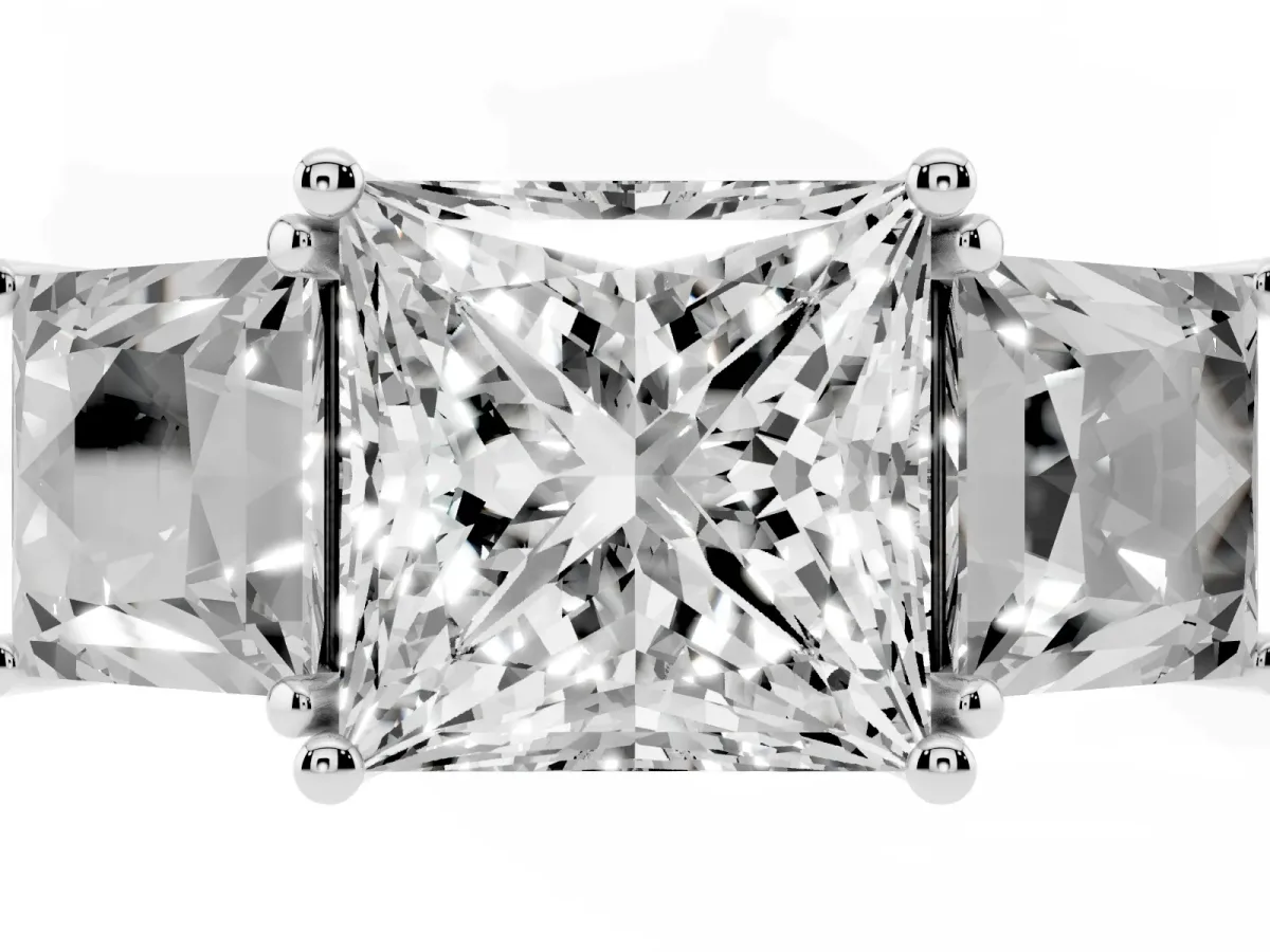 Three-Stone Princess Cut Diamond Pavé Band with Prong Setting Silver