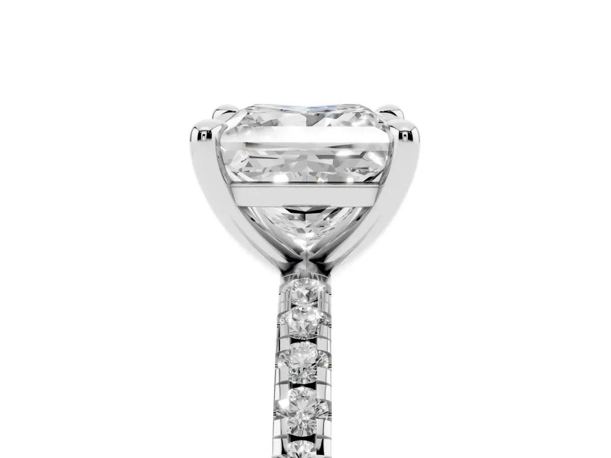 Princess Cut Diamond Brilliant Solitaire Ring with Pavé Band and Four-Prong Setting Silver