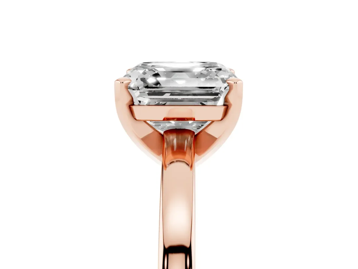 Asscher Cut Solitaire Diamond Engagement Ring with Four-Prong Setting on a Classic Band Rose gold