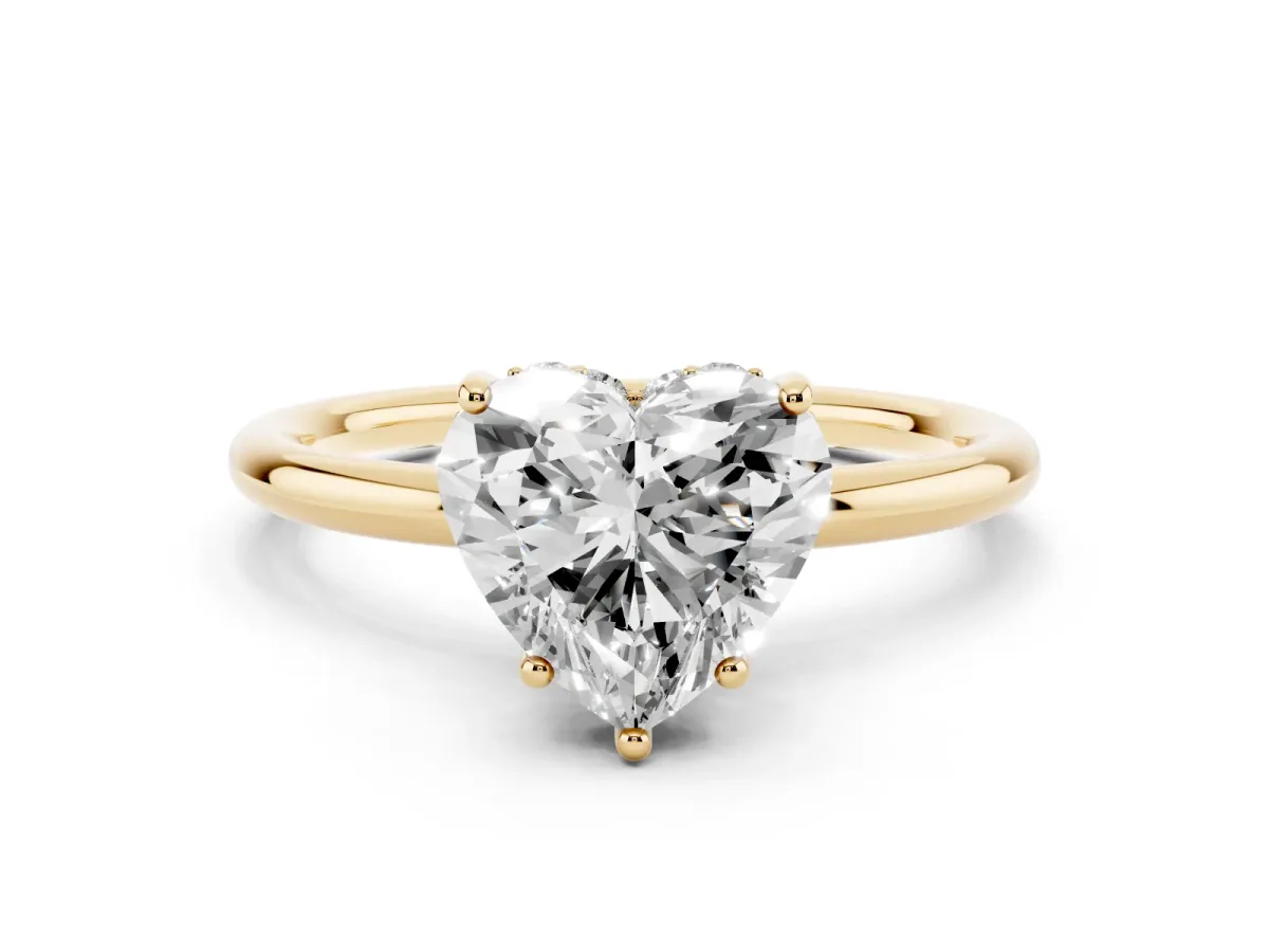 Heart Cut Solitaire Diamond Ring with a Classic Band and Four-Prong Setting Yellow gold