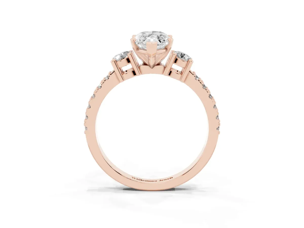 Marquise Cut Three-Stone Diamond Pavé Band with Prong Setting Rose gold